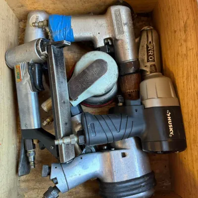 Pneumatic Air Tool Lot: Snap-on Drill, Husky Impact Wrench, ARO Sander & Drill, BeA Stapler & More