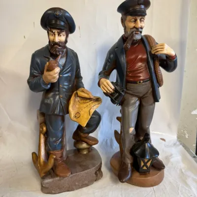 2 Vintage Hand Painted Ceramic Sea Captain Figurines