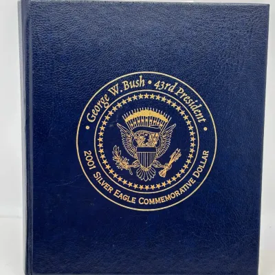 George W Bush - 43rd President - 2001 Silver Eagle Commemorative Dollar - Colorized / Case / COA
