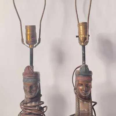 Antique Pair of Native American Bust Lamps