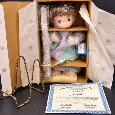 Precious Moments Nativity Series Joseph Limited Edition Collectible Doll Box, COA & Stand - Potterville