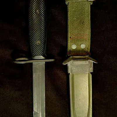Authentic 1960s Vietnam U.S. M7 Imperial Bayonet with a PWH M8A1 Scabbard