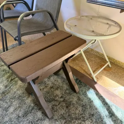 Pair of Accent Tables - Round Folding Side Table & Rustic Wooden Slat Table - Lake Odessa Off-Site