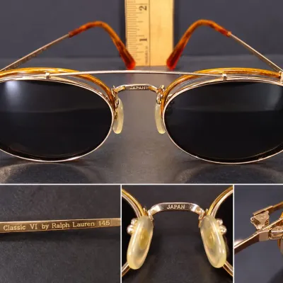 Vintage Polo Ralph Lauren Classic VI Japan Gold Oval Eyeglasses w/ Original Clip-On Sunglasses – Potterville