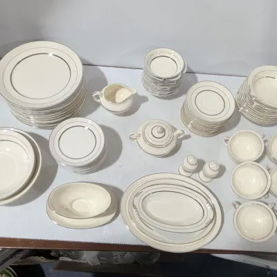 Large Pope-Gosser China Made In USA ERA 55 White + Silver - Estate Sales Warehouse (GR)
