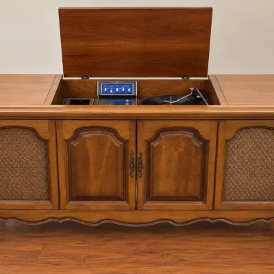 Sale Photo Thumbnail #37: Vintage Stereo Console in a French Provincial or Mediterranean-Style Wood Cabinet