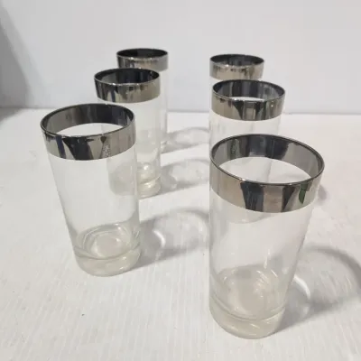 MCM Dorothy Thorpe Set 6 Platinum Rimmed Drinking Glasses, Excellent Condition - Estate Sales Warehouse (GR)