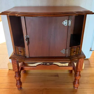 Vintage Wooden Sewing Cabinet with Turned Legs, Side Drawers & Sewing Supplies - Lake Odessa Off-Site