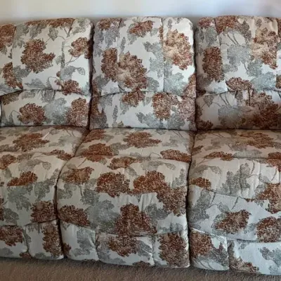 Floral Upholstered Triple Reclining Sofa Couch with Dual Footrests - 3 Seater - Lake Odessa Off-Site