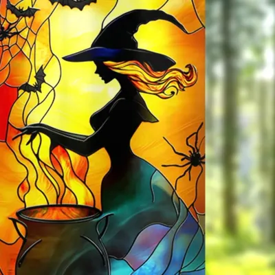 Sale Photo Thumbnail #124: Nuxovilar Halloween Window Film - Stained Glass Witch