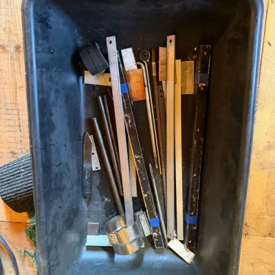 Assorted Metal & Wood Workshop Parts, Rods, Brackets, Rails & Hardware Lot – Howard City Off-Site