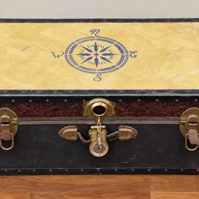 Sale Photo Thumbnail #258: Vintage Trunk with Key and Nautical Stencil