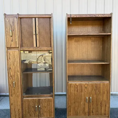 Pair of Vintage Wooden Cabinet Shelving Units