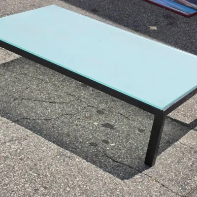 Rectangular Frosted Glass Coffee Table with Black Metal Frame