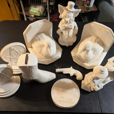 Ready to Paint Ceramic Decor - Liquor Decanter, Bank, Bookends & More