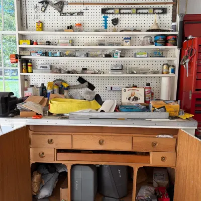 Garage Workbench & Pegboard Contents -Hand Tools, Hardware, Rulers, Levels & Supplies – Howard City Off-Site