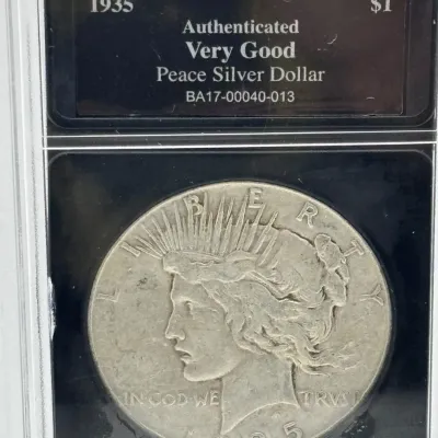 1935 - Peace Silver Dollar - Bradford Mint Certified Very Good