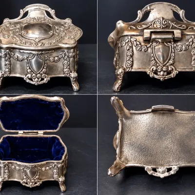 Antique c1900 Wurttembergische Metallwarenfabrik WMF Style Silverplate Jewelry Box Velvet Lined - Potterville
