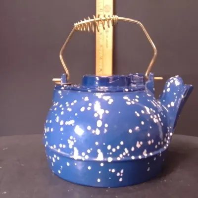 Plow & Hearth Blue Spatterware Enamel Cast Iron Woodstove Steamer Kettle with Swivel Lid - Potterville