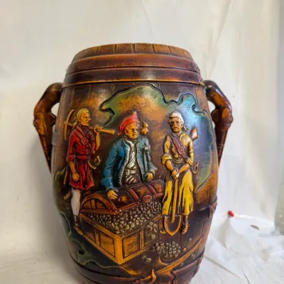 Vintage Norleans Japan Pirate Themed Ceramic Barrel Container