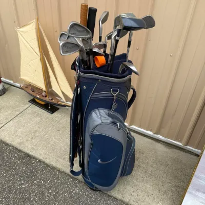Nike Golf Bag & Club Lot: King Snake Oversize Irons, Prince Triax 3 Wood, Dynaflite & Umbrella