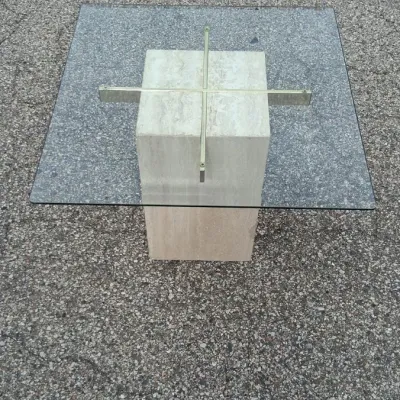Sale Photo Thumbnail #36: Artedi Geometric Travertine and Brass Coffee Table