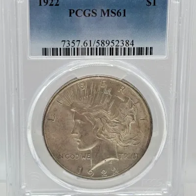 1922 - Peace Silver Dollar - PCGS MS61