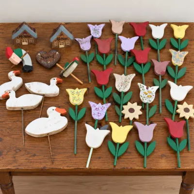Collection of Handcrafted, Painted Wooden Garden Stakes/Lawn Ornaments