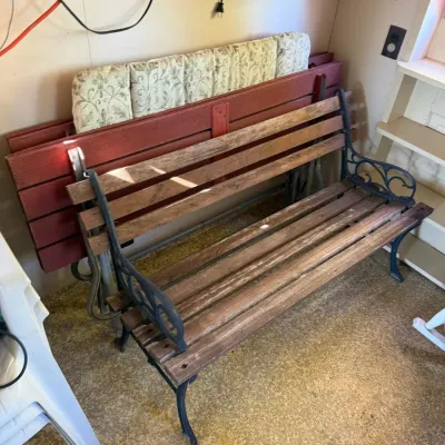 Wood Slat Garden Bench with Decorative Cast Iron Sides - Outdoor Patio Seating - Lake Odessa Off-Site