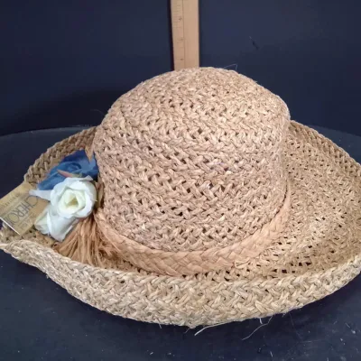 Vintage Cherokee Natural Straw Hat with Floral Accent With Tags - Potterville
