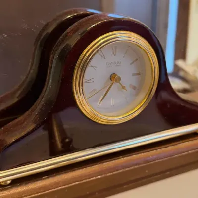 Danbury Clock Company Quartz Mantel Clock with Gold-Tone Accents & Wood Finish - Lake Odessa Off-Site