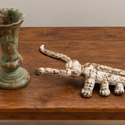 Vintage Cast Iron Beetle Boot Jack (Boot Puller) and Vintage Cast Iron Vase