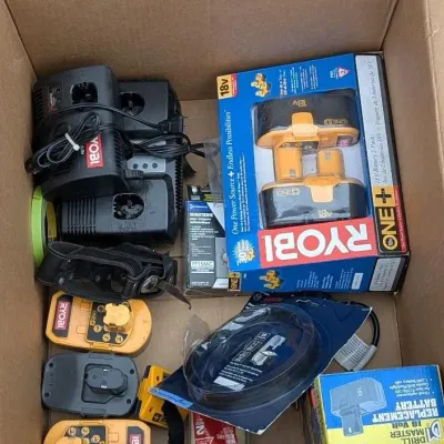 Assorted Ryobi ONE+ 18V Batteries, Chargers, and Accessories