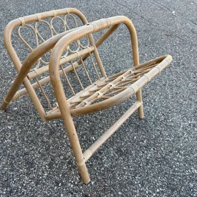 Vintage Mid-Century Rattan and Bamboo Magazine Rack
