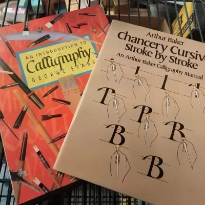 2 Vintage Calligraphy Books George Evans & Arthur Baker Lettering Penmanship Manuals - Potterville