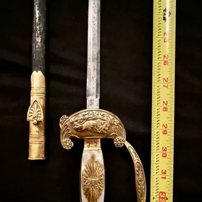 Sale Photo Thumbnail #2: 1800s Etched Blade Royal Sword Crafted By Legendary Johann Stroblberger of Munich W-Leather Scabbard