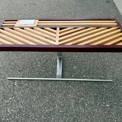 Modern Slatted Hardwood Bench with Built-In Power Outlet