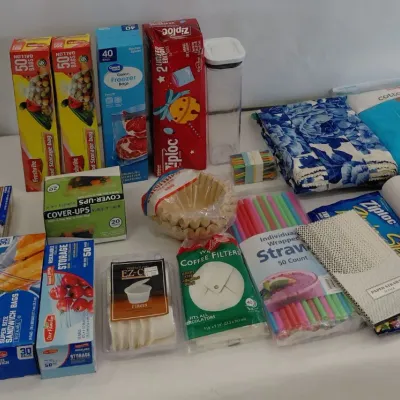 Kitchen Supplies - Gallon Bags, Aluminum Foil, Straws, Coffee Filters, Shelf Liner, Tablecloth