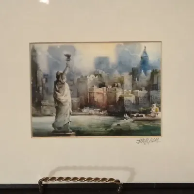 Ling Yun Signed Framed NYC Watercolor Print Featuring The Statue Of Liberty – Potterville
