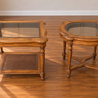 Vintage Sheraton Regency Style End Tables with Glass Top