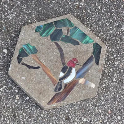 Sale Photo Thumbnail #107: Stained Glass Garden Stepping Stone with Woodpecker - Garden Decor