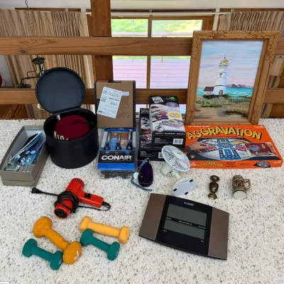 Large Estate Miscellaneous Lot - Household Items, Exercise Weights, Decor, Games & More - Lake Odessa Off-Site