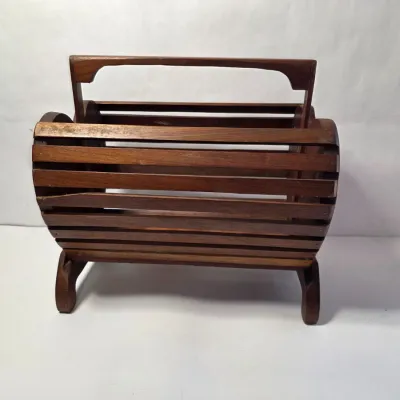 Vintage Mid Century Modern Slotted Magazine Rack