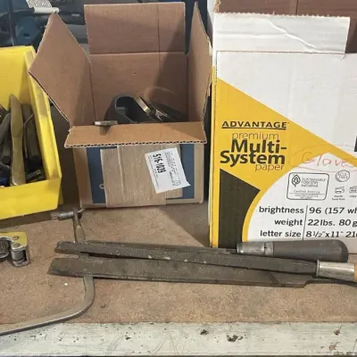 Assorted Hand Tools and Shop Accessories Lot with Vermont American Hole Saw Set - Grand Rapids Off-Site