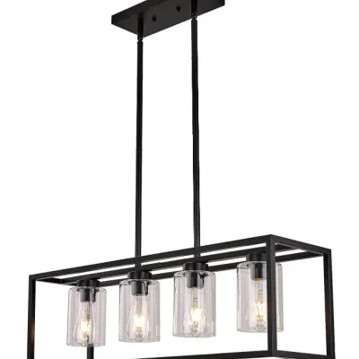 Sale Photo Thumbnail #32: Black Dining Room Chandelier - Linear Pendant Modern 4-Light with Glass Shades