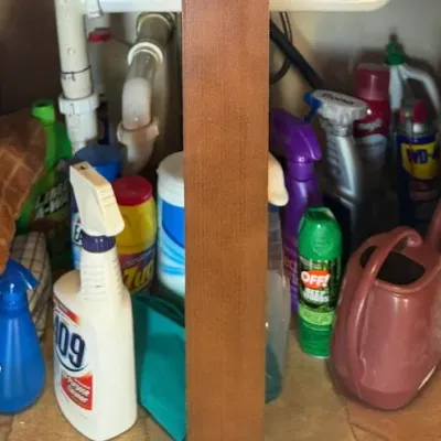 Assorted Household Cleaning Supplies, Sprays, Towels & Watering Can – Lake Odessa Off-Site