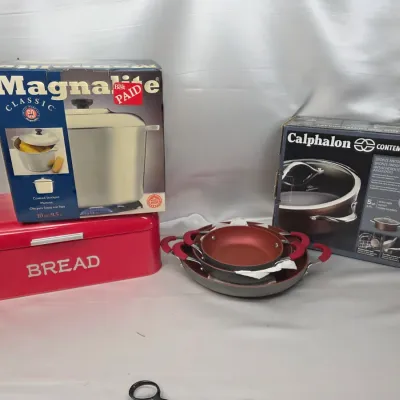 Sale Photo Thumbnail #130: New in Box Calphalon Contemporary Cookware, New in Box Magnalite Stockpot, Metal Bread Box and More!