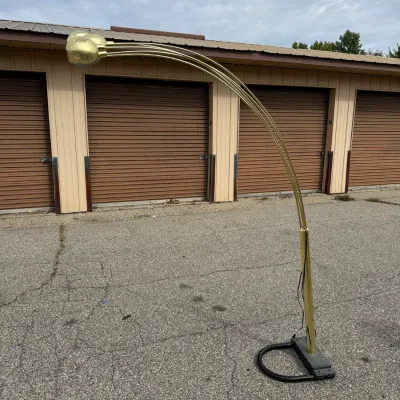 Vintage 5-Arm Brass Tone Arc Floor Lamp with Dome Shades, Mid-Century Modern Style
