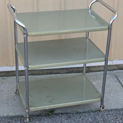 Vintage 3-Tier Metal Rolling Utility Cart by Cosco in Avocado Green and Chrome