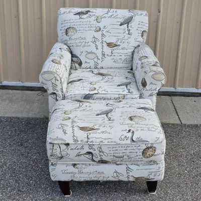 Sale Photo Thumbnail #111: Vintage Upholstered Armchair w/ Bird Designs